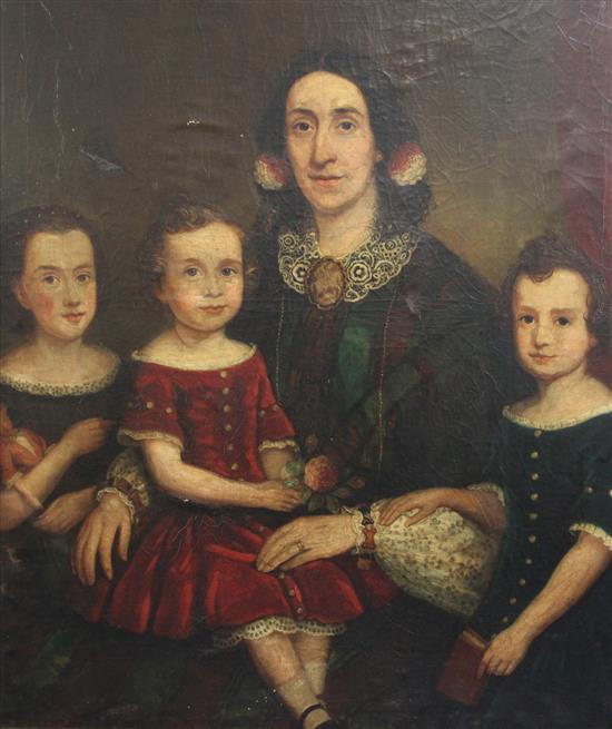19th century Spanish School Portrait of a mother and three children, 37 x 33in.